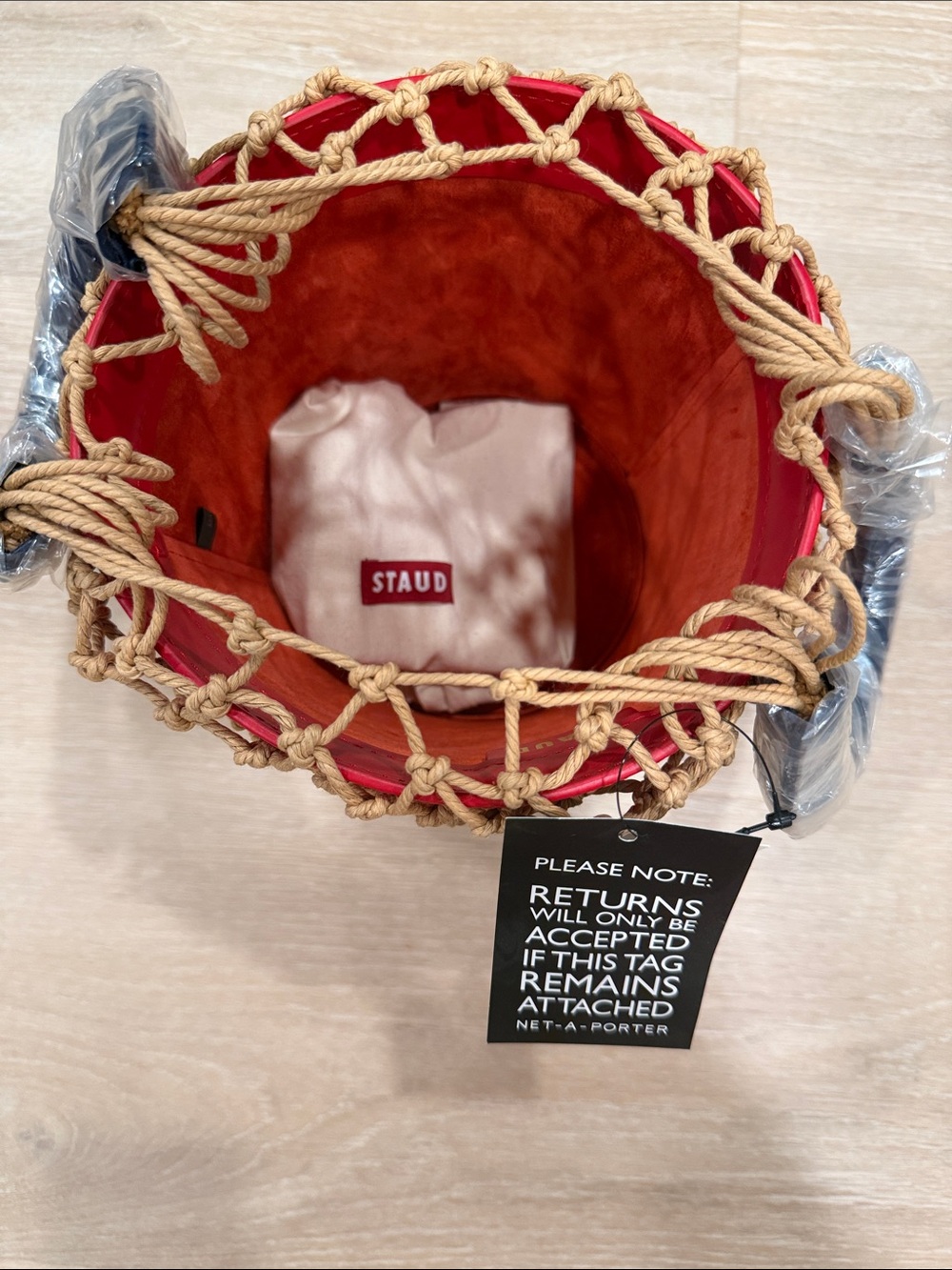 BNWT Staud Red and navy leather rope Net Basket bag - Picture 2 of 4